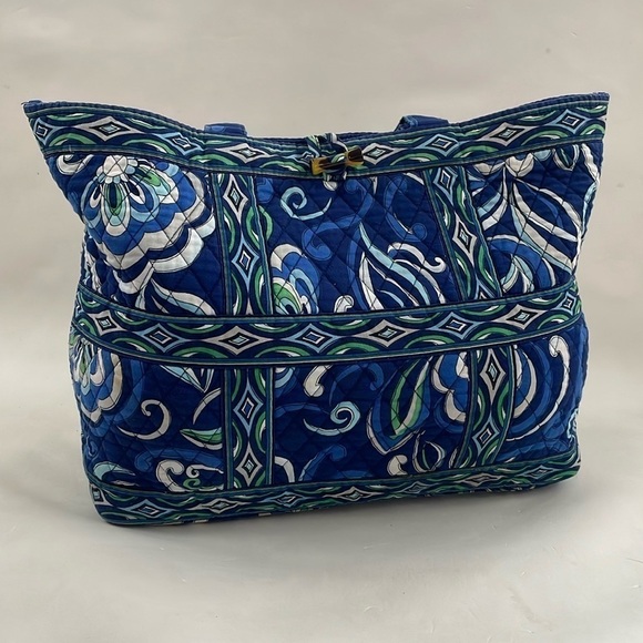 Vera Bradley Quilted Mediterranean Mosaic Blue Large Shoulder Tote - Picture 1 of 16